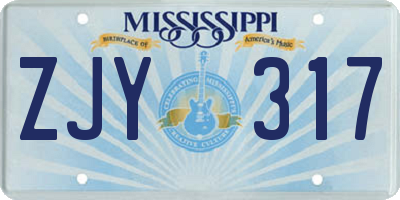 MS license plate ZJY317