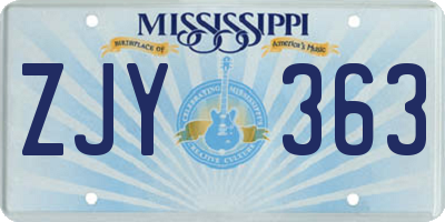 MS license plate ZJY363