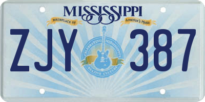 MS license plate ZJY387