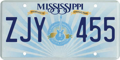 MS license plate ZJY455