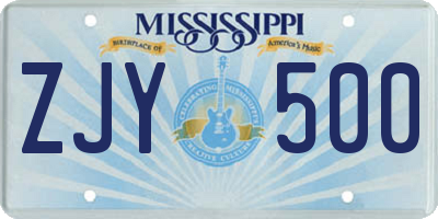 MS license plate ZJY500