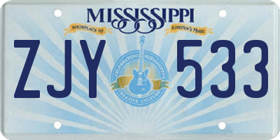 MS license plate ZJY533