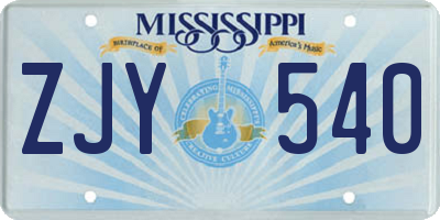 MS license plate ZJY540