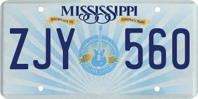 MS license plate ZJY560