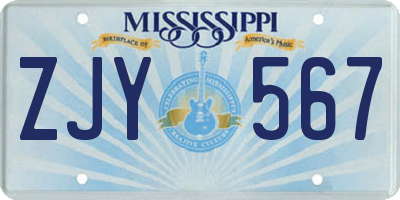 MS license plate ZJY567