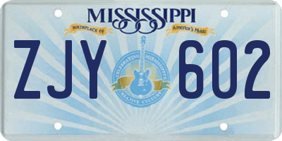 MS license plate ZJY602