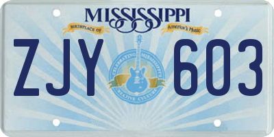 MS license plate ZJY603