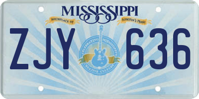 MS license plate ZJY636