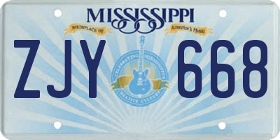 MS license plate ZJY668