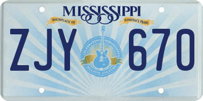 MS license plate ZJY670