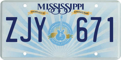 MS license plate ZJY671