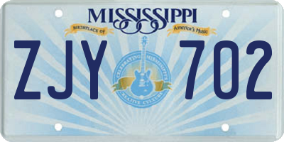 MS license plate ZJY702