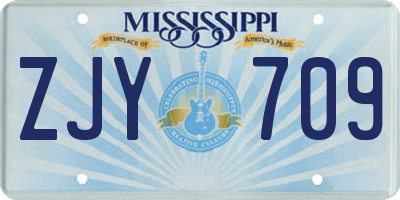 MS license plate ZJY709