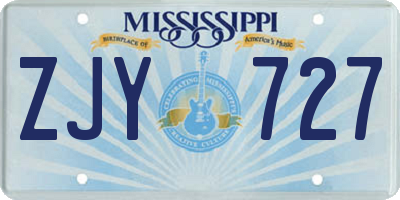 MS license plate ZJY727