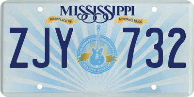 MS license plate ZJY732