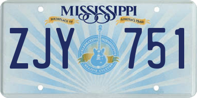 MS license plate ZJY751