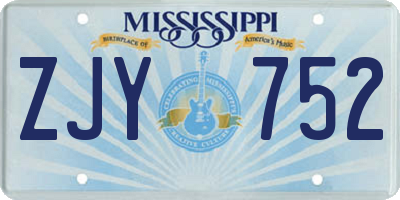 MS license plate ZJY752