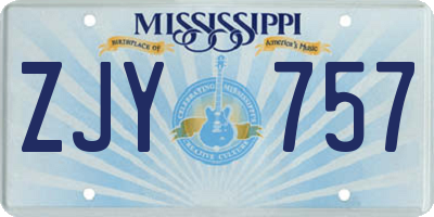 MS license plate ZJY757