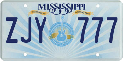 MS license plate ZJY777