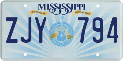 MS license plate ZJY794