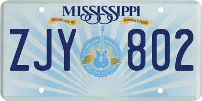 MS license plate ZJY802