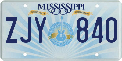 MS license plate ZJY840