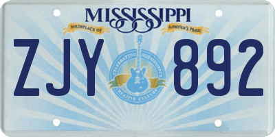 MS license plate ZJY892