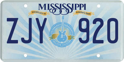 MS license plate ZJY920