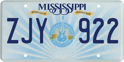 MS license plate ZJY922