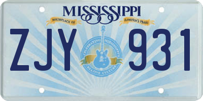 MS license plate ZJY931