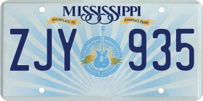 MS license plate ZJY935