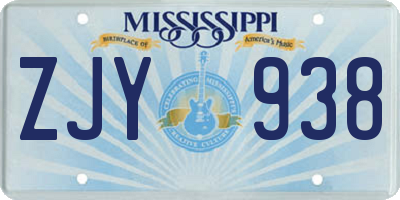 MS license plate ZJY938