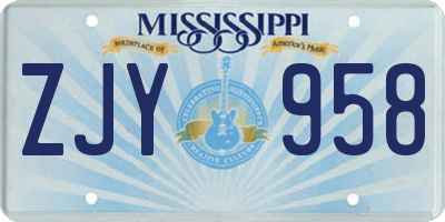 MS license plate ZJY958
