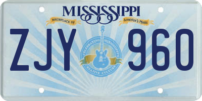 MS license plate ZJY960