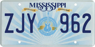 MS license plate ZJY962