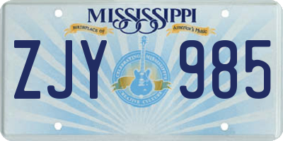 MS license plate ZJY985