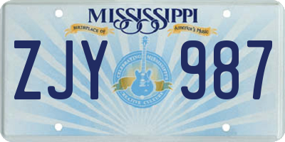 MS license plate ZJY987