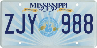 MS license plate ZJY988