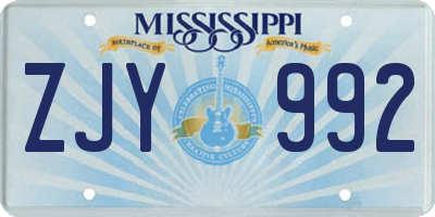 MS license plate ZJY992