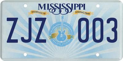 MS license plate ZJZ003