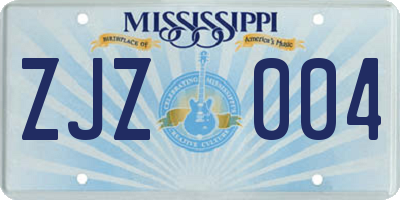MS license plate ZJZ004
