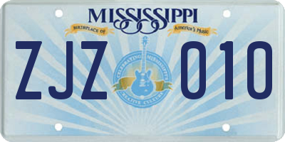 MS license plate ZJZ010