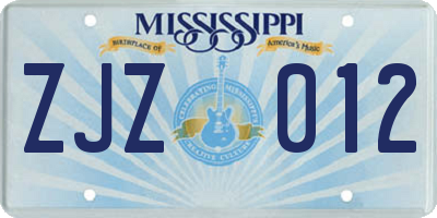 MS license plate ZJZ012