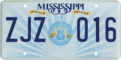 MS license plate ZJZ016
