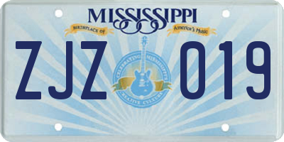 MS license plate ZJZ019