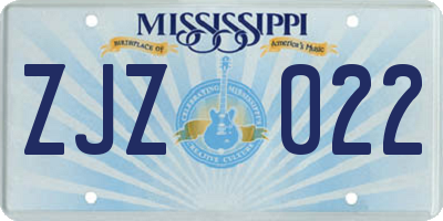 MS license plate ZJZ022