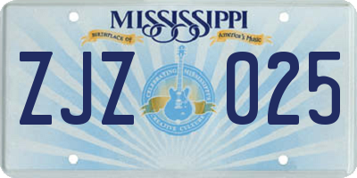 MS license plate ZJZ025