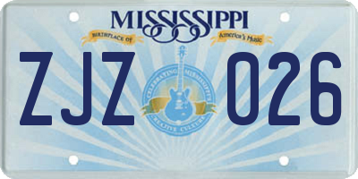 MS license plate ZJZ026