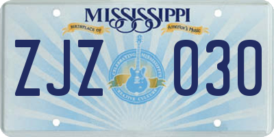 MS license plate ZJZ030