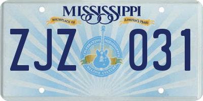 MS license plate ZJZ031